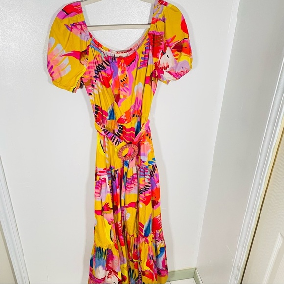 NEW FARM Rio Neon Macaws Tiered Maxi Dress Resortwear Vacation Tropical Bohemian - Picture 11 of 13